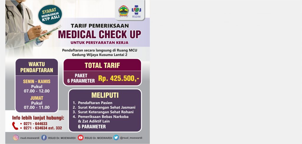 Tarif MCU Untuk Persyaratan Kerja dan CPNS RSUD Dr. Moewardi