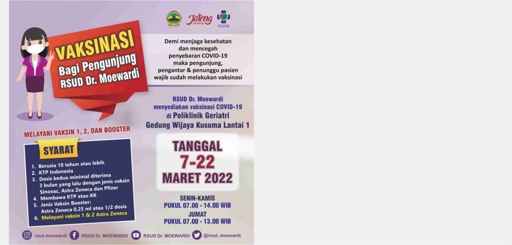 Vaksinasi Bagi Pengunjung RSUD Dr. Moewardi Tanggal 7-22 Maret 2022