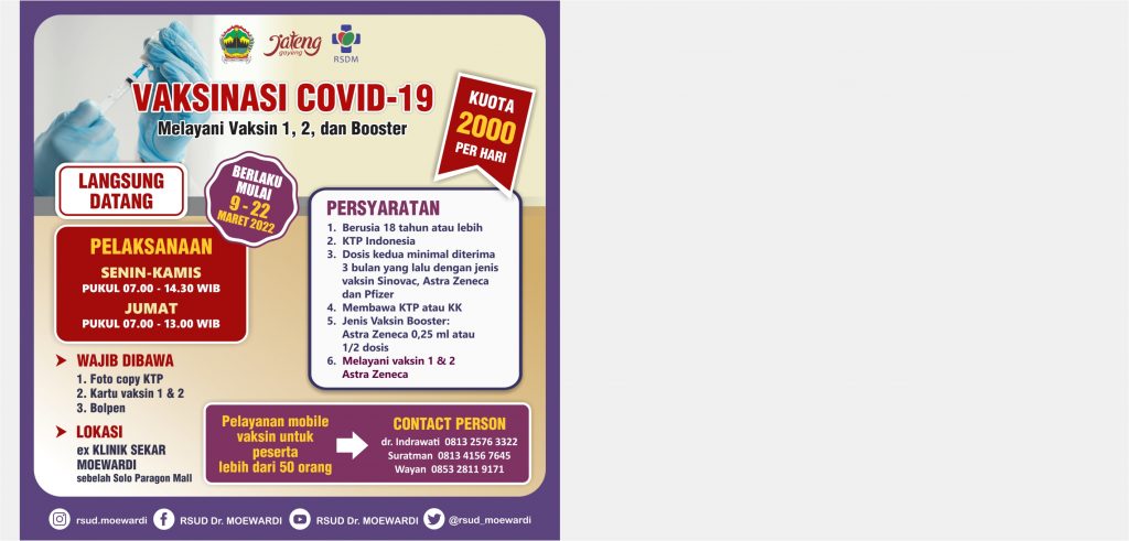 Vaksinasi Bagi Pengunjung RSUD Dr. Moewardi Tanggal 9-22 Maret 2022