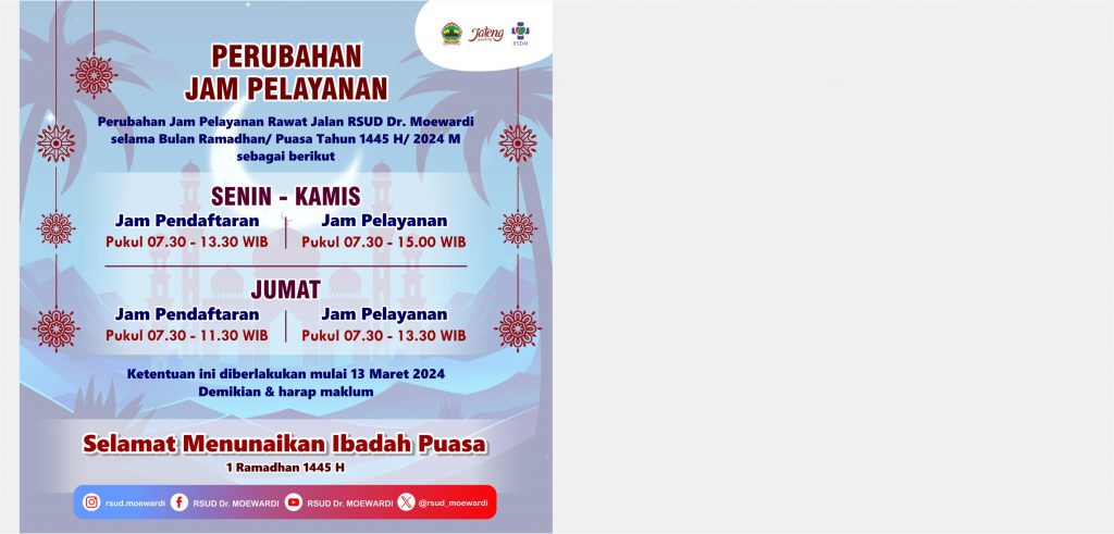 Perubahan Jam Pelayanan Rawat Jalan RSUD Dr. Moewardi selama Bulan Ramadhan/ Puasa Tahun 2024
