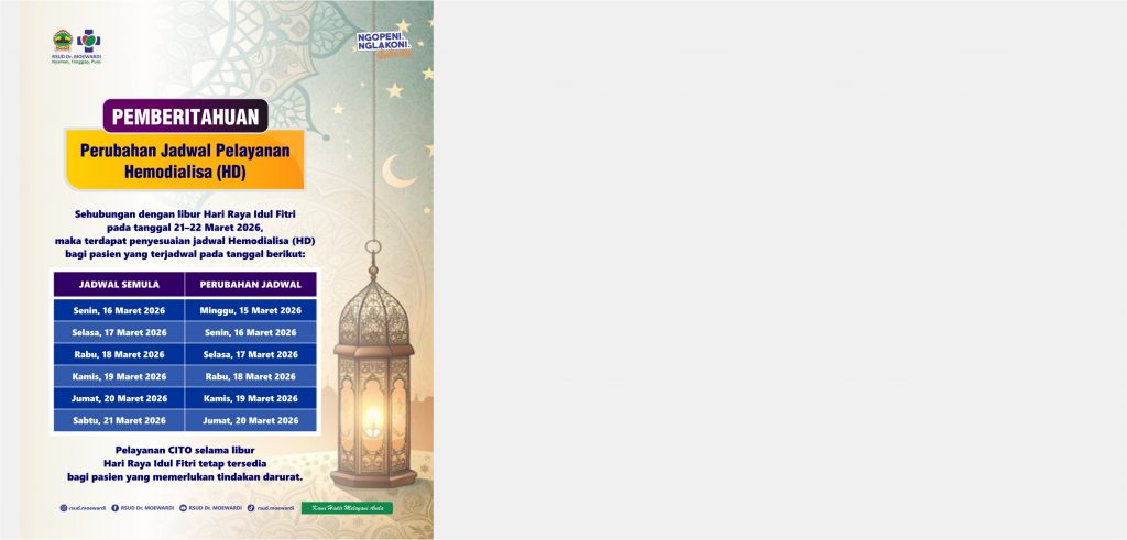 Pemberitahuan Perubahan Jadwal Pelayanan Hemodialisa (HD)