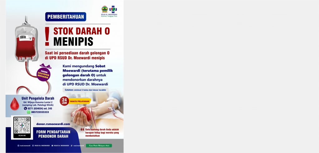 Pemberitahuan Stok Darah O di RSUD Dr. Moewardi Menipis